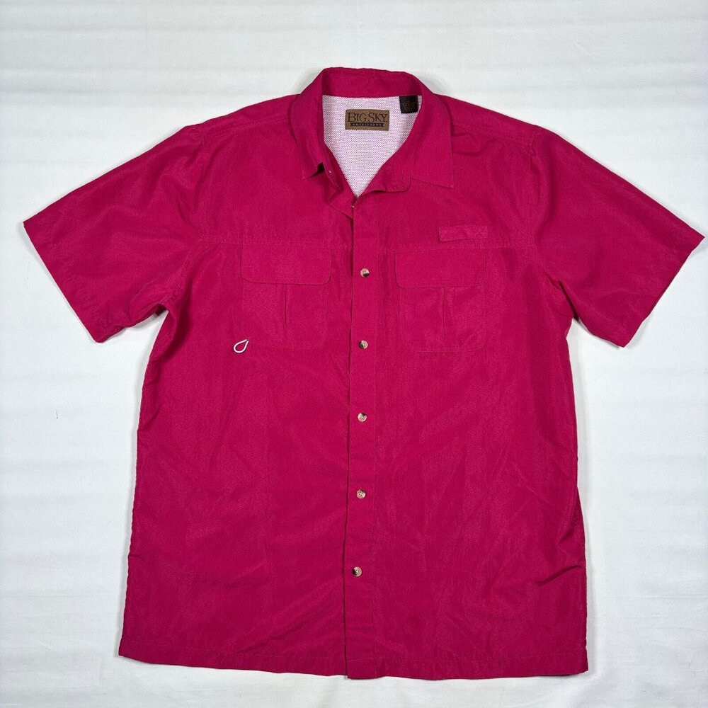 Big Sky Outfitters Mens XL Pink Vented Short Sleeve Button Fishing Shirt Gorp